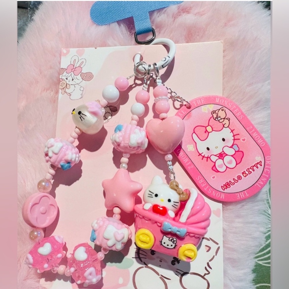 🌸Hello Kitty With Pink Beaded Bag/Phone Charm，Keychain